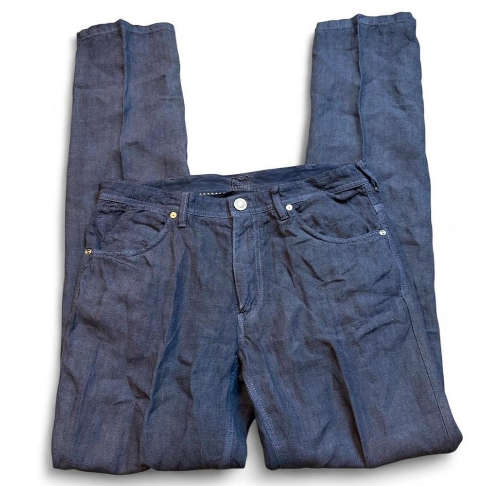 120% Lino blue preppy casual linen chino pants size 33x34